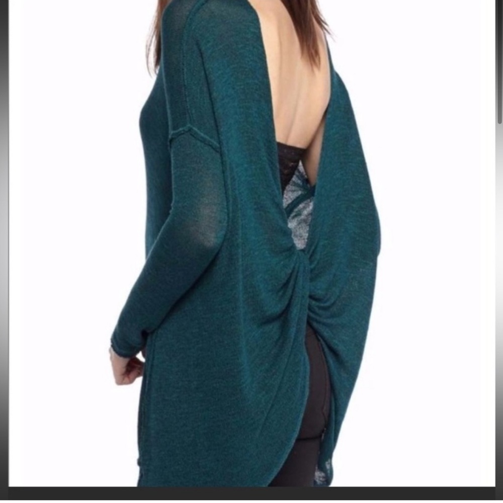 Free People Shadow Hacci Open Twist Back Long Sleeve Top Sweater